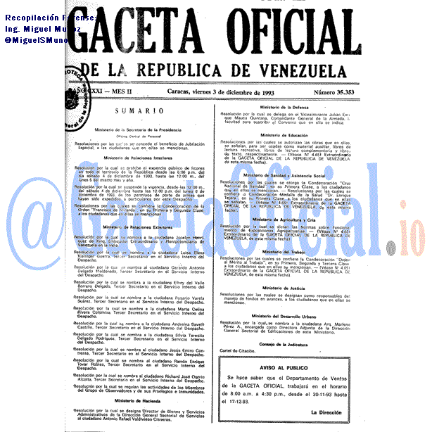 Gaceta Oficial 35353 del 3 Diciembre 1993