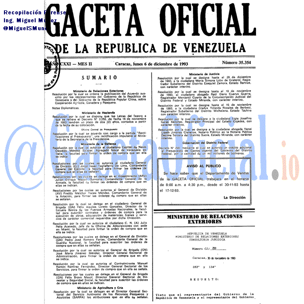 Gaceta Oficial 35354 del 6 Diciembre 1993