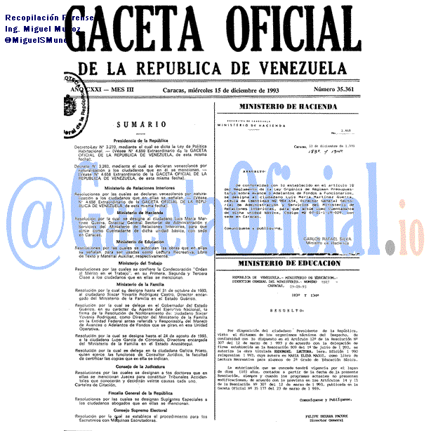 Gaceta Oficial 35361 del 15 Diciembre 1993