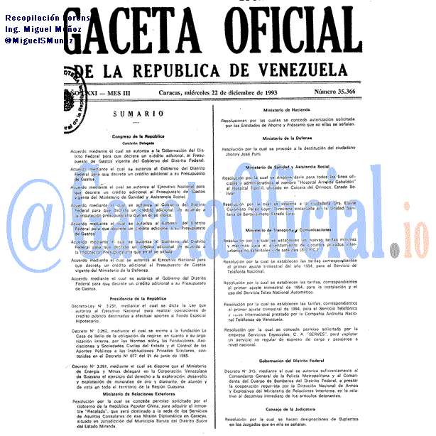 Gaceta Oficial 35366 del 22 Diciembre 1993