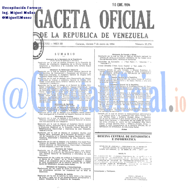 Gaceta Oficial 35376 del 7 Enero 1994