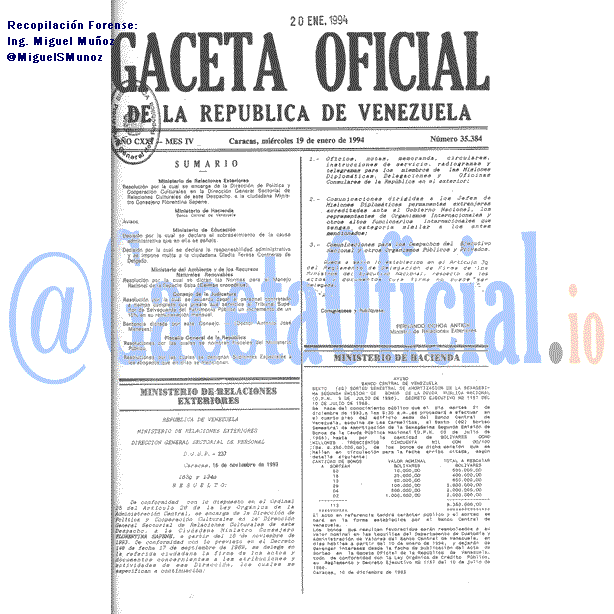 Gaceta Oficial 35384 del 19 Enero 1994