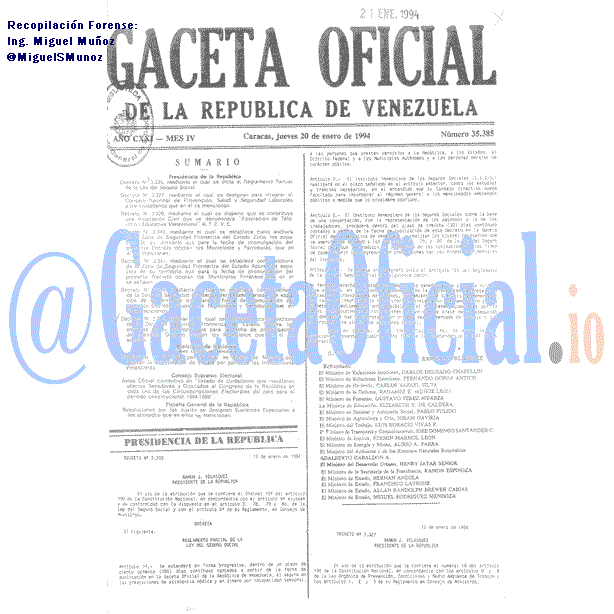 Gaceta Oficial 35385 del 20 Enero 1994