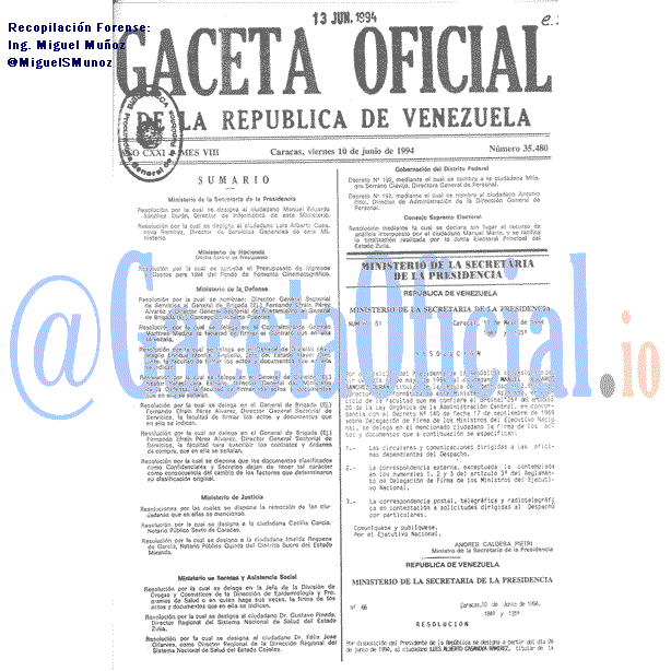 Gaceta Oficial 35480 del 10 Junio 1994