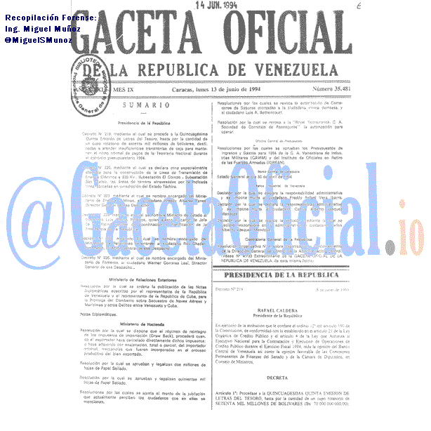 Gaceta Oficial 35481 del 13 Junio 1994