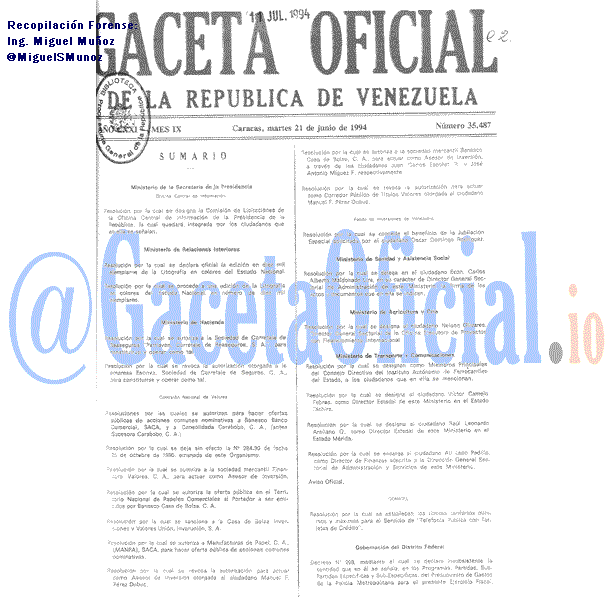 Gaceta Oficial 35487 del 21 Junio 1994