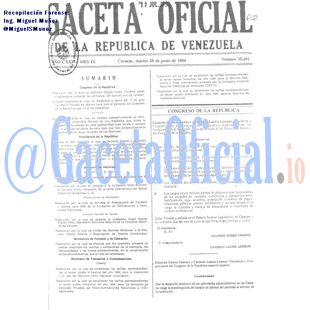 Gaceta Oficial 35491 del 28 Junio 1994