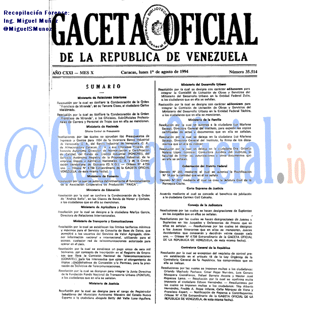 Gaceta Oficial 35514 del 1 Agosto 1994