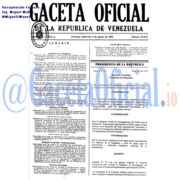 Gaceta Oficial 35516 del 3 Agosto 1994