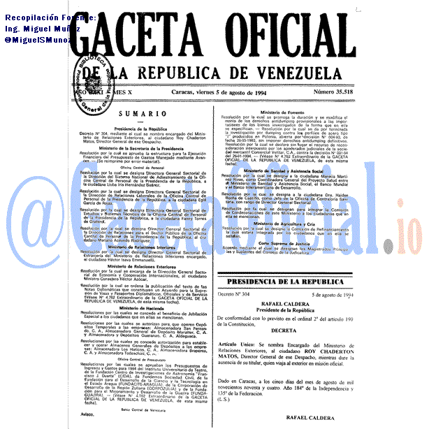 Gaceta Oficial 35518 del 5 Agosto 1994