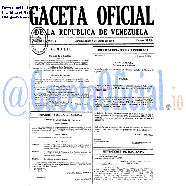 Gaceta Oficial 35519 del 8 Agosto 1994