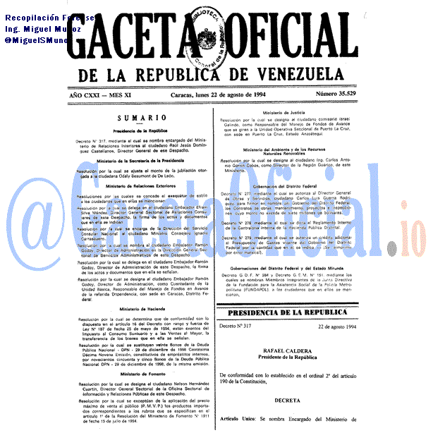Gaceta Oficial 35529 del 22 Agosto 1994