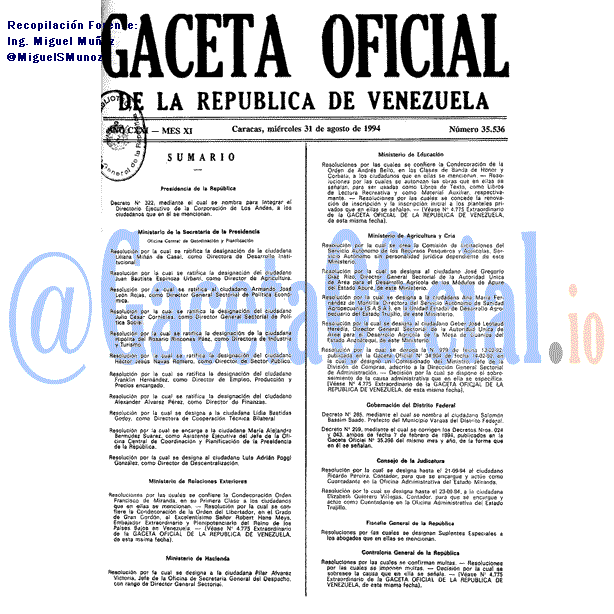 Gaceta Oficial 35536 del 31 Agosto 1994