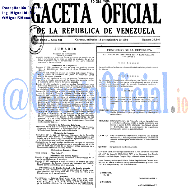 Gaceta Oficial 35546 del 14 Septiembre 1994