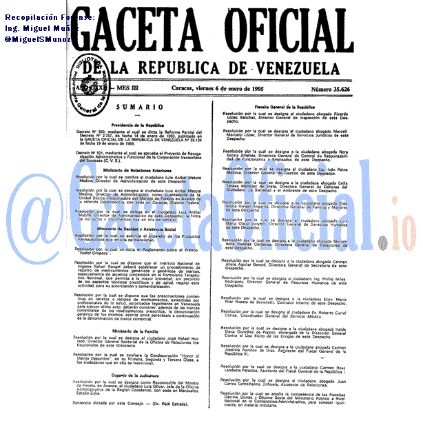 Gaceta Oficial 35626 del 6 Enero 1995