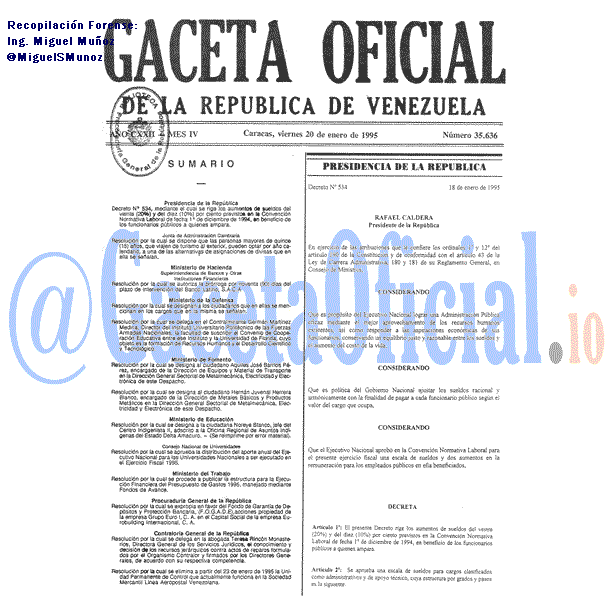 Gaceta Oficial 35636 del 20 Enero 1995