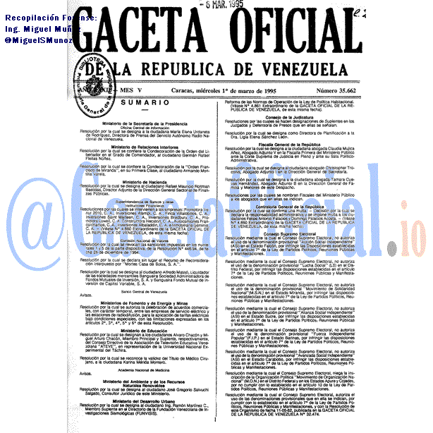 Gaceta Oficial 35662 del 1 Marzo 1995