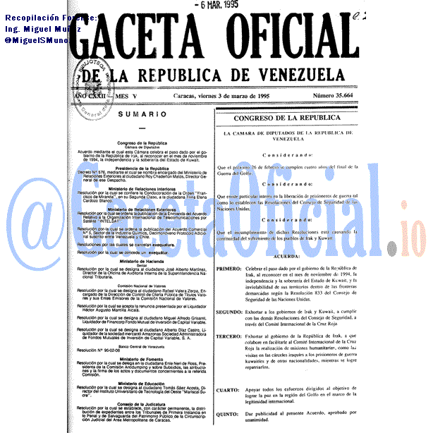 Gaceta Oficial 35664 del 3 Marzo 1995