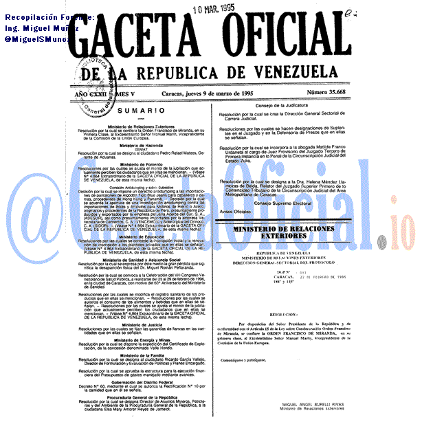 Gaceta Oficial 35668 del 9 Marzo 1995