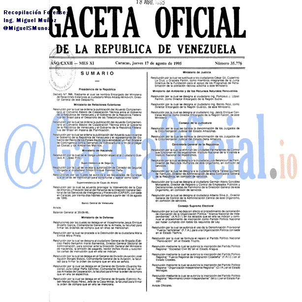 Gaceta Oficial 35776 del 17 Agosto 1995