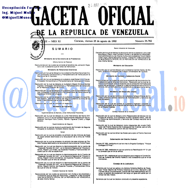 Gaceta Oficial 35782 del 25 Agosto 1995
