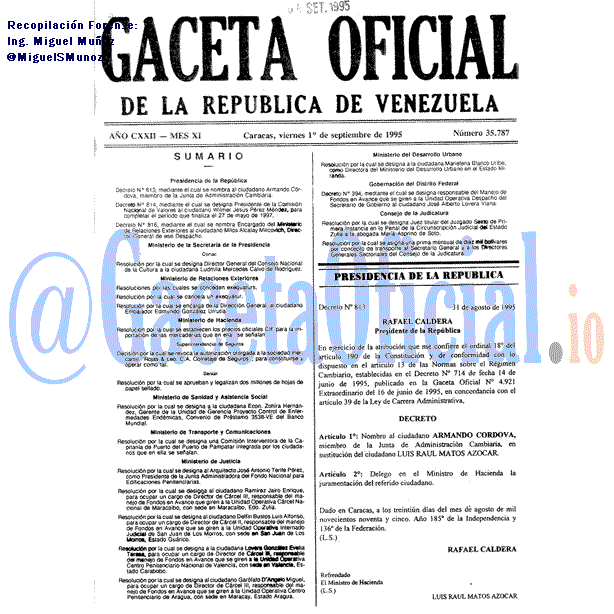 Gaceta Oficial 35787 del 1 Septiembre 1995