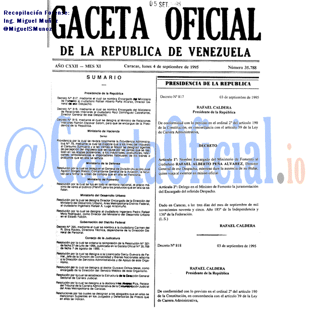 Gaceta Oficial 35788 del 4 Septiembre 1995