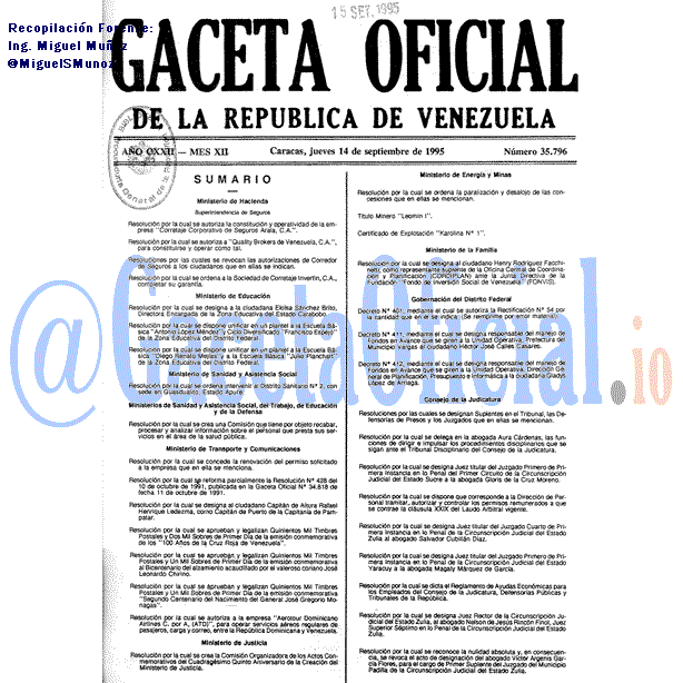 Gaceta Oficial 35796 del 14 Septiembre 1995