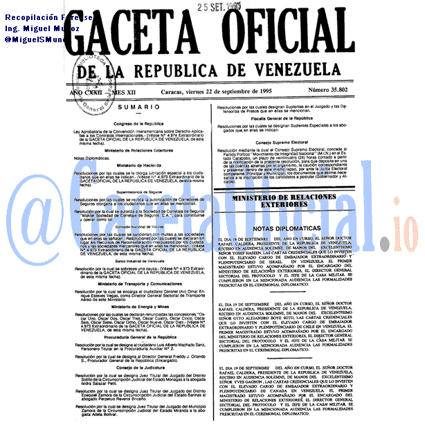 Gaceta Oficial 35802 del 22 Septiembre 1995