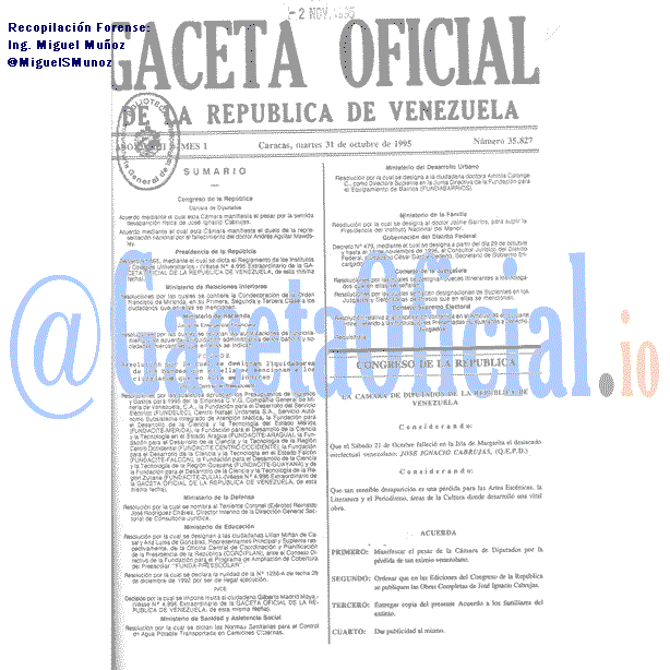 Gaceta Oficial 35827 del 31 Octubre 1995