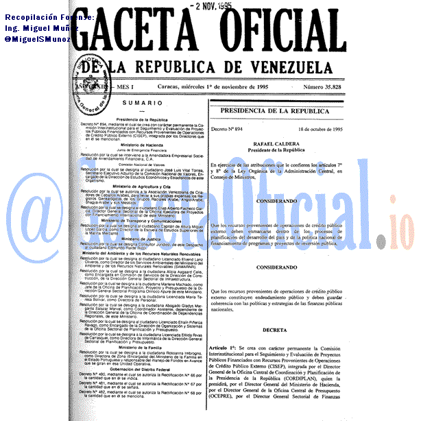 Gaceta Oficial 35828 del 1 Noviembre 1995