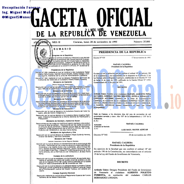 Gaceta Oficial 35841 del 20 Noviembre 1995