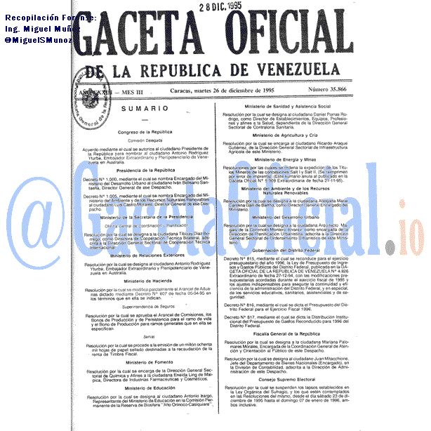 Gaceta Oficial 35866 del 26 Diciembre 1995