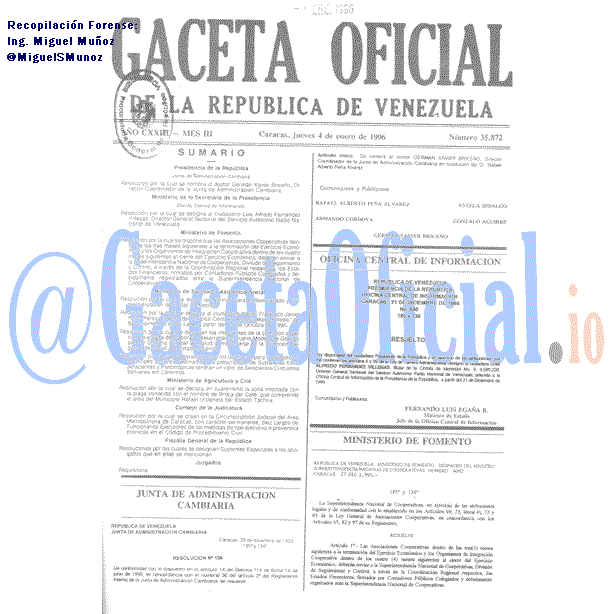 Gaceta Oficial 35872 del 4 Enero 1996