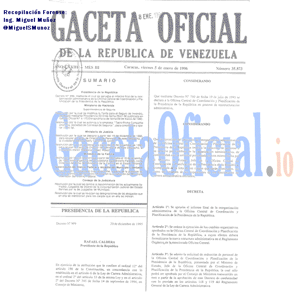 Gaceta Oficial 35873 del 5 Enero 1996