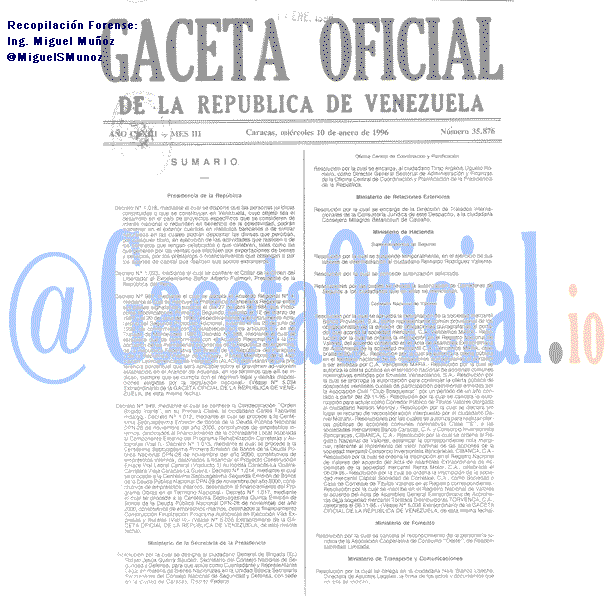 Gaceta Oficial 35876 del 10 Enero 1996