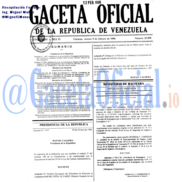 Gaceta Oficial 35898 del 9 Febrero 1996