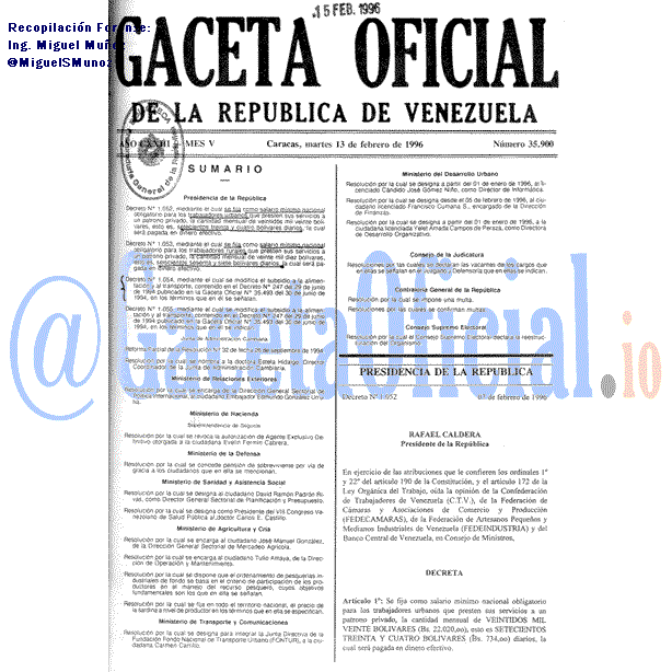 Gaceta Oficial 35900 del 13 Febrero 1996