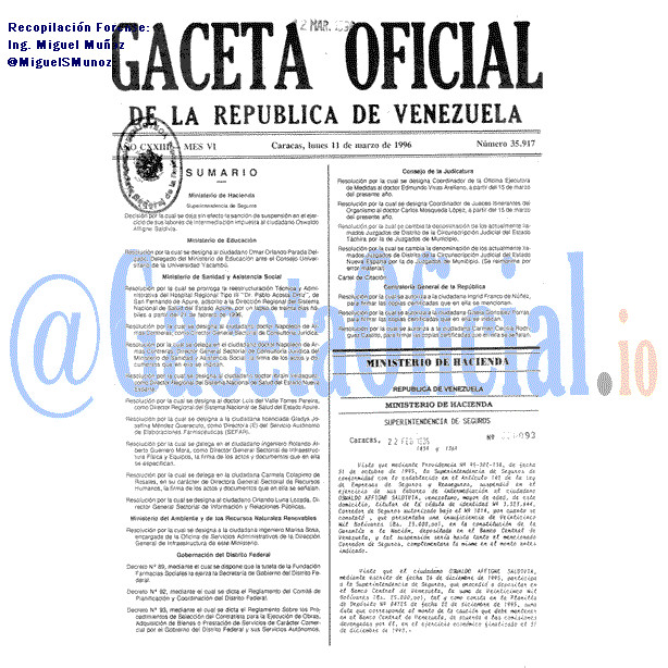 Gaceta Oficial 35917 del 11 Marzo 1996