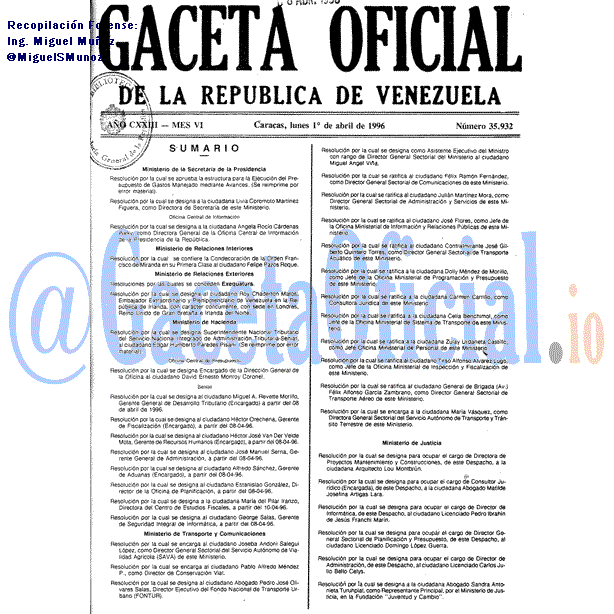 Gaceta Oficial 35932 del 1 Abril 1996