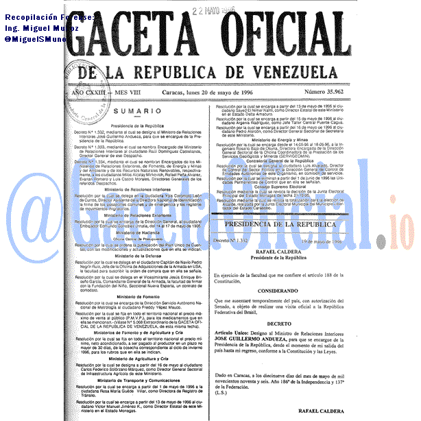 Gaceta Oficial 35962 del 20 Mayo 1996