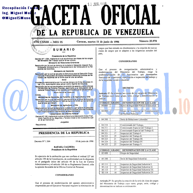 Gaceta Oficial 35978 del 11 Junio 1996
