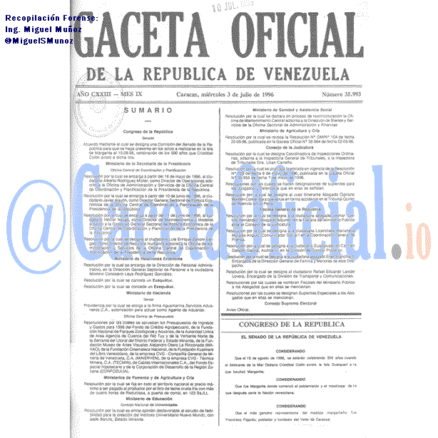 Gaceta Oficial 35993 del 3 Julio 1996