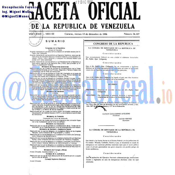 Gaceta Oficial 36107 del 13 Diciembre 1996