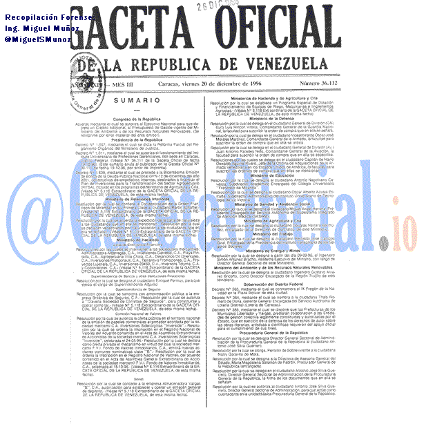 Gaceta Oficial 36112 del 20 Diciembre 1996