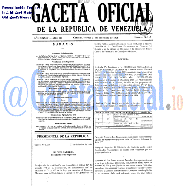 Gaceta Oficial 36115 del 27 Diciembre 1996
