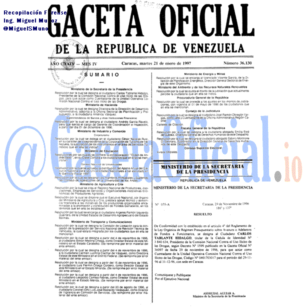Gaceta Oficial 36130 del 21 Enero 1997