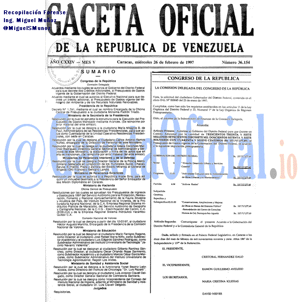 Gaceta Oficial 36154 del 26 Febrero 1997