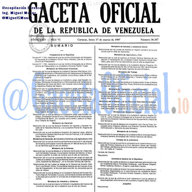 Gaceta Oficial 36167 del 17 Marzo 1997