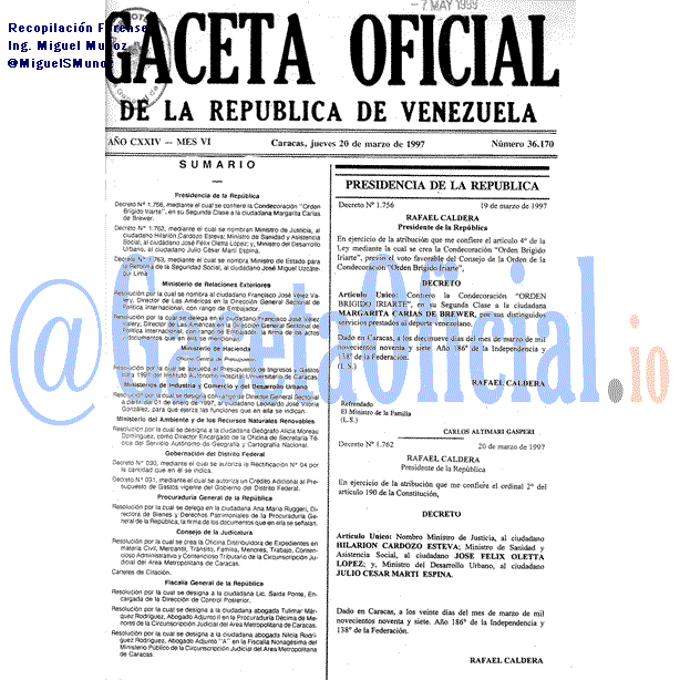Gaceta Oficial 36170 del 20 Marzo 1997